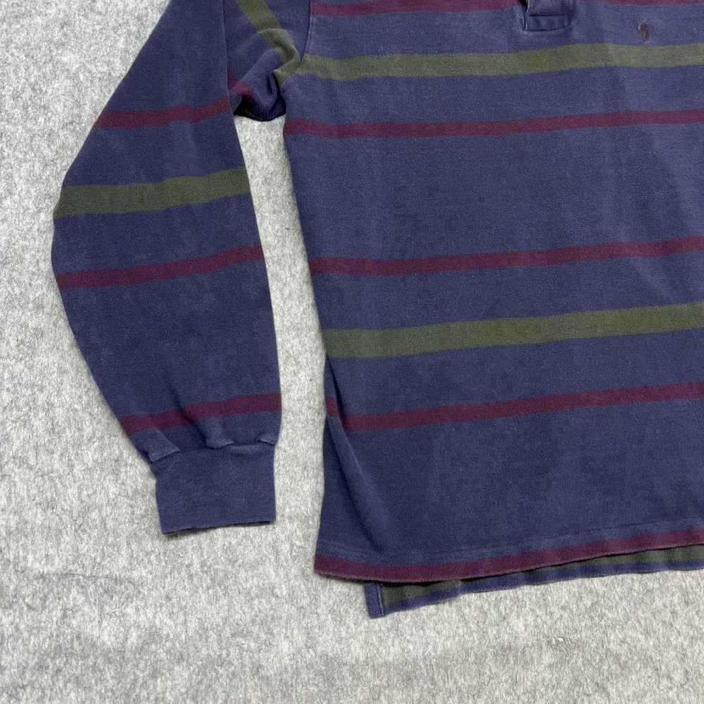 Vintage Polo Ralph Lauren Polo Shirt Mens L Purple Stripe Long Sleeve Rugby USA